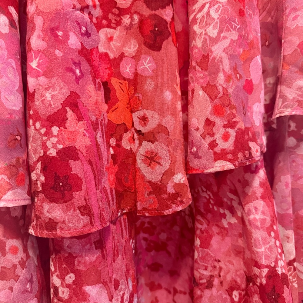 Hutch Anthropologie Pink Red Orange Floral Tiered Ruffle Maxi Dress NWOT - Picture 3 of 7